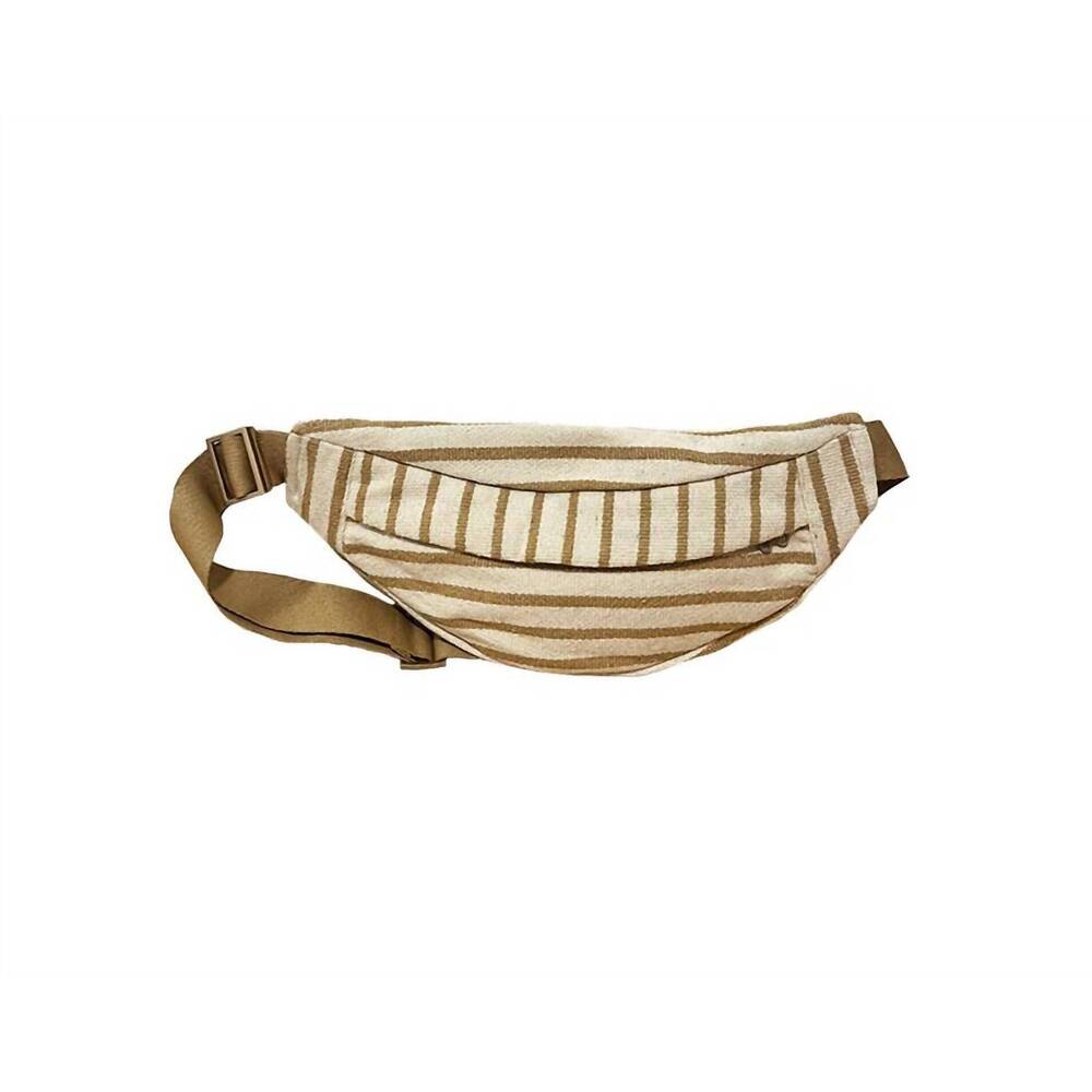 NEW LU & ELLE women's nahla stripe sling bag in tan and white